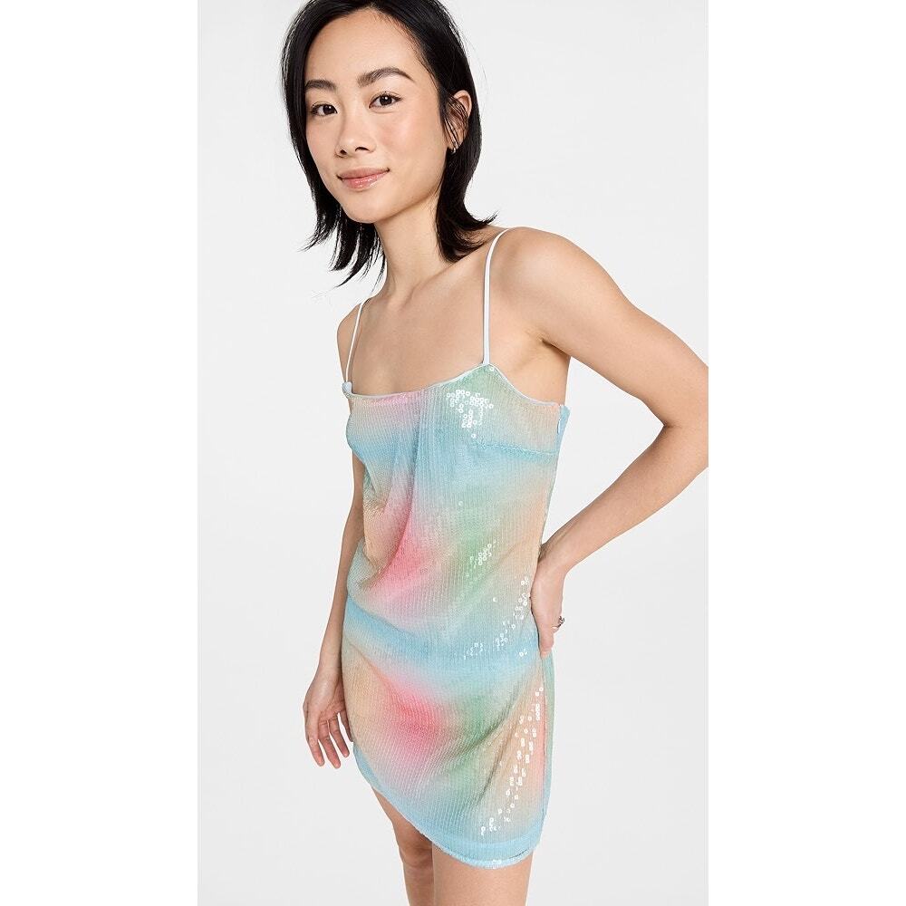 STAUD Jenny Dress Rainbow Ombré Mesh Mini slip sequin size medium M - Picture 14 of 14